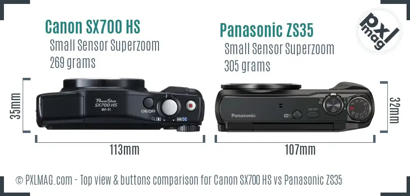 Canon SX700 HS vs Panasonic ZS35 top view buttons comparison