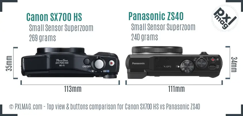 Canon SX700 HS vs Panasonic ZS40 top view buttons comparison