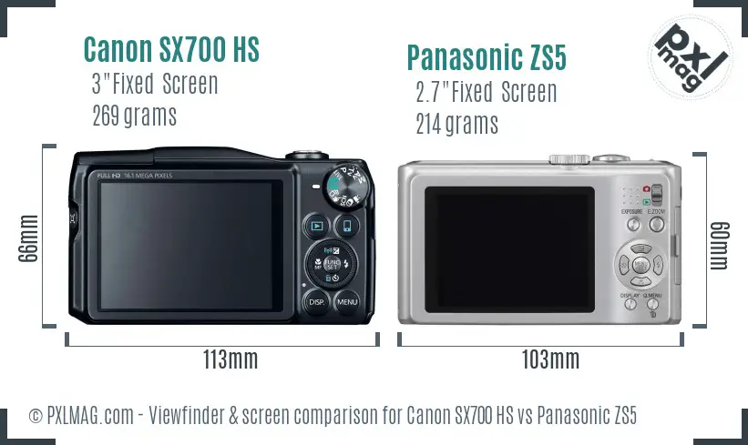 Canon SX700 HS vs Panasonic ZS5 Screen and Viewfinder comparison