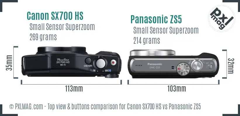 Canon SX700 HS vs Panasonic ZS5 top view buttons comparison
