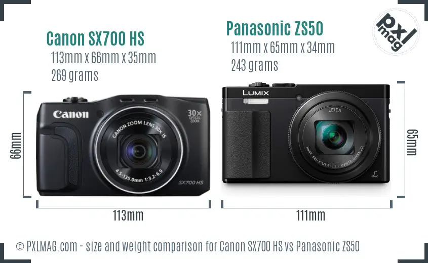 Canon SX700 HS vs Panasonic ZS50 size comparison Canon SX700 HS vs Panasonic ZS50 size comparison