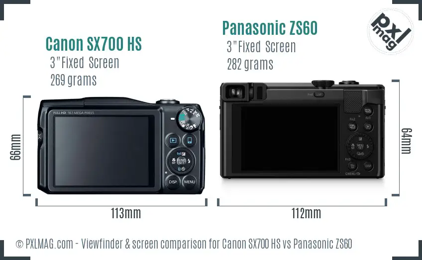 Canon SX700 HS vs Panasonic ZS60 Screen and Viewfinder comparison