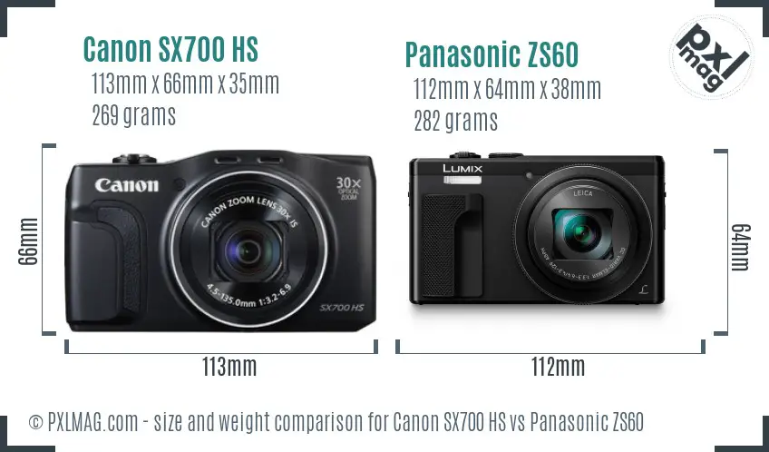 Canon SX700 HS vs Panasonic ZS60 size comparison