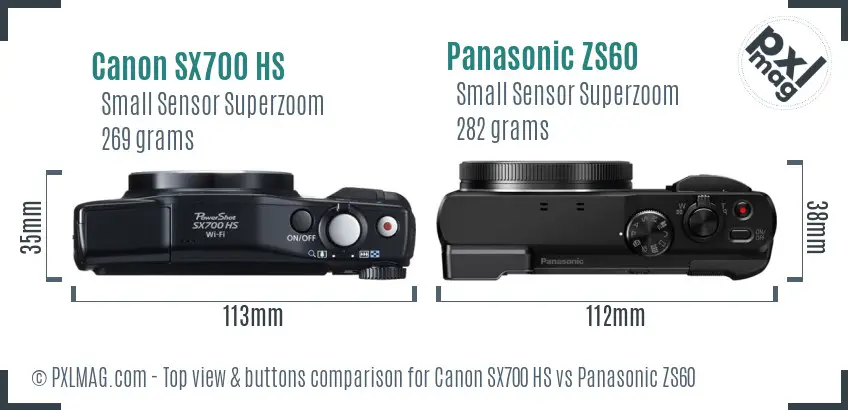 Canon SX700 HS vs Panasonic ZS60 top view buttons comparison
