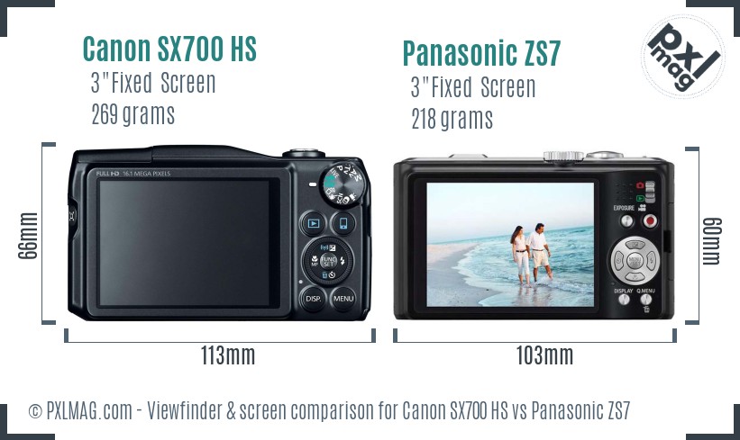 Canon SX700 HS vs Panasonic ZS7 Screen and Viewfinder comparison