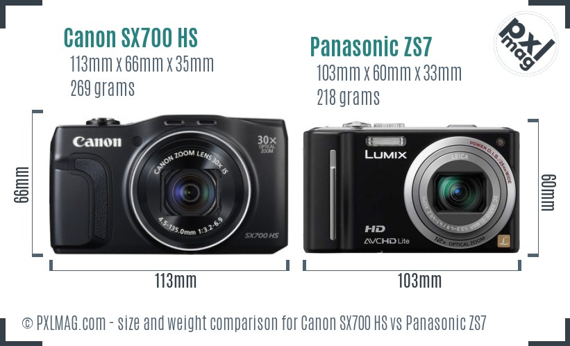 Canon SX700 HS vs Panasonic ZS7 size comparison