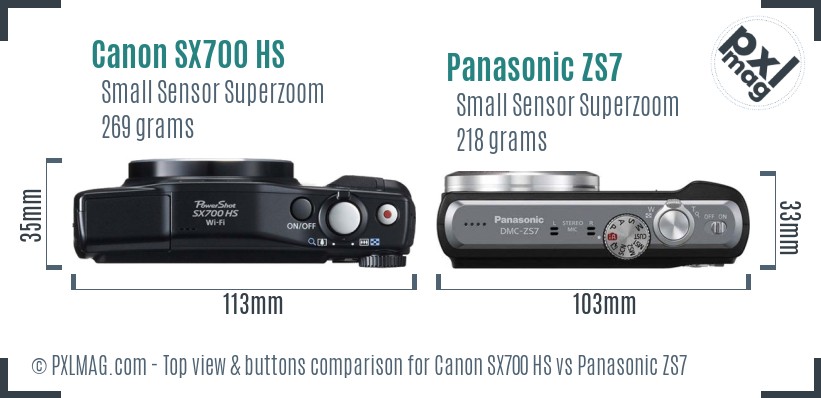 Canon SX700 HS vs Panasonic ZS7 top view buttons comparison
