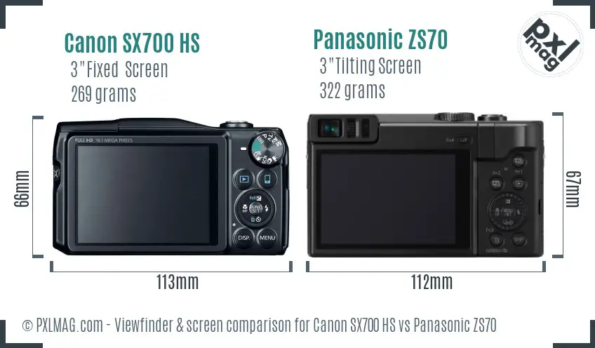 Canon SX700 HS vs Panasonic ZS70 Screen and Viewfinder comparison