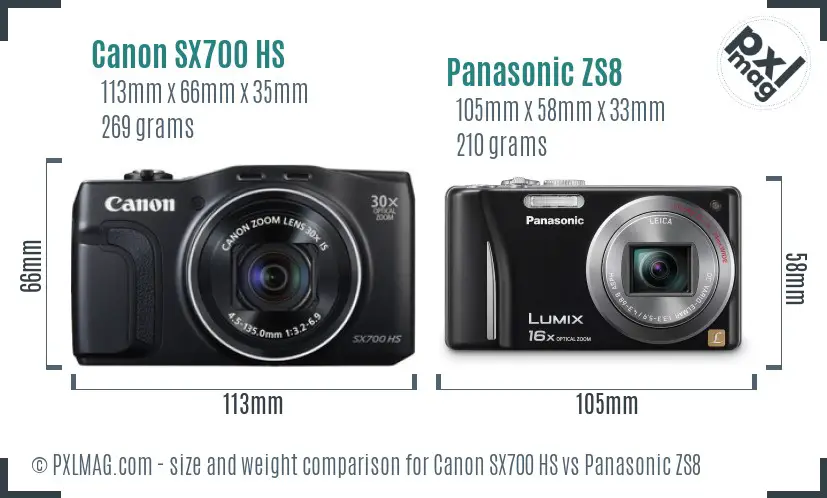 Canon SX700 HS vs Panasonic ZS8 size comparison