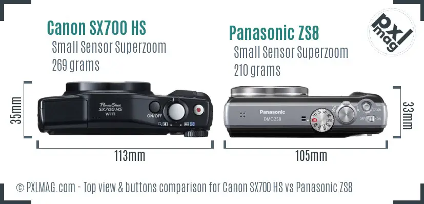 Canon SX700 HS vs Panasonic ZS8 top view buttons comparison