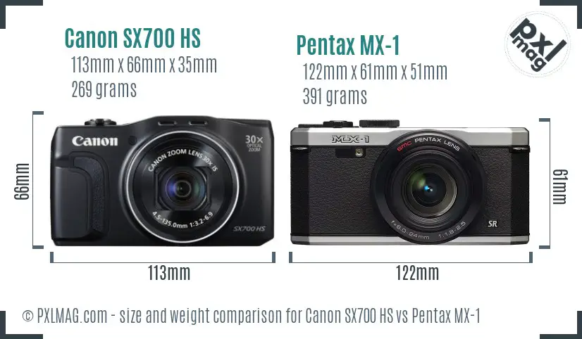 Canon SX700 HS vs Pentax MX-1 size comparison