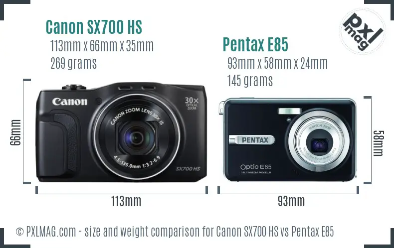 Canon SX700 HS vs Pentax E85 size comparison
