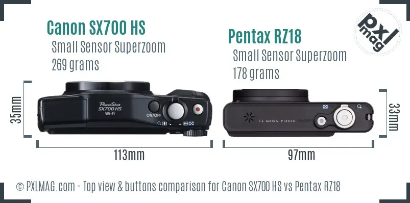 Canon SX700 HS vs Pentax RZ18 top view buttons comparison