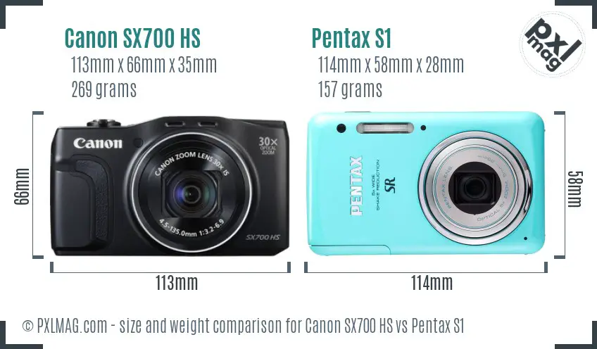 Canon SX700 HS vs Pentax S1 size comparison
