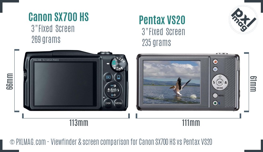 Canon SX700 HS vs Pentax VS20 Screen and Viewfinder comparison