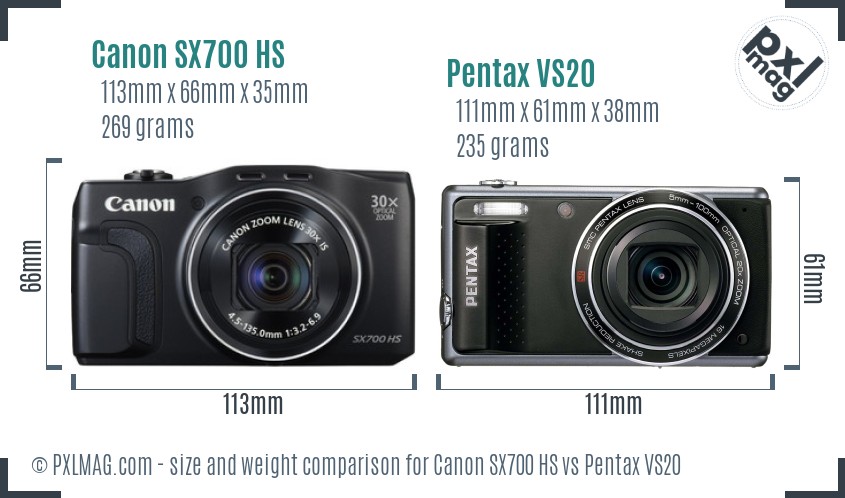 Canon SX700 HS vs Pentax VS20 size comparison