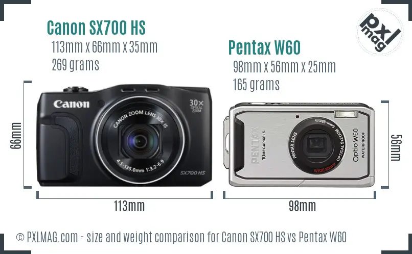 Canon SX700 HS vs Pentax W60 size comparison Canon SX700 HS vs Pentax W60 size comparison