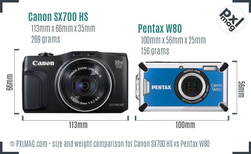 Canon SX700 HS vs Pentax W80 size comparison