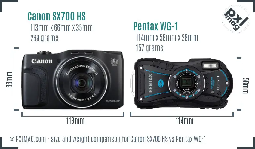 Canon SX700 HS vs Pentax WG-1 size comparison Canon SX700 HS vs Pentax WG-1 size comparison