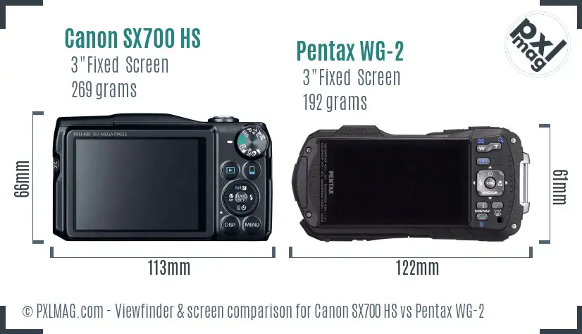Canon SX700 HS vs Pentax WG-2 Screen and Viewfinder comparison