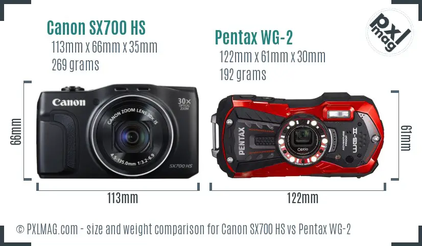Canon SX700 HS vs Pentax WG-2 size comparison