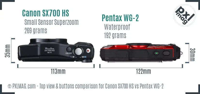 Canon SX700 HS vs Pentax WG-2 top view buttons comparison