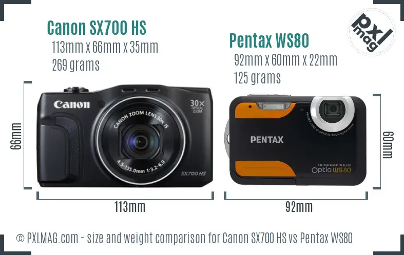 Canon SX700 HS vs Pentax WS80 size comparison