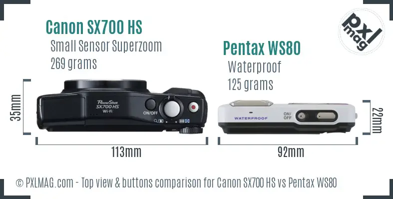Canon SX700 HS vs Pentax WS80 top view buttons comparison