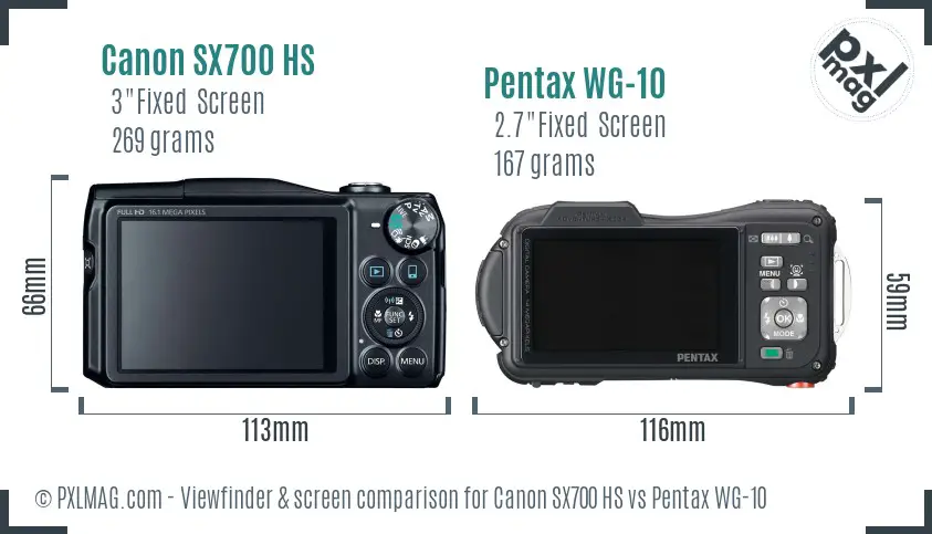 Canon SX700 HS vs Pentax WG-10 Screen and Viewfinder comparison