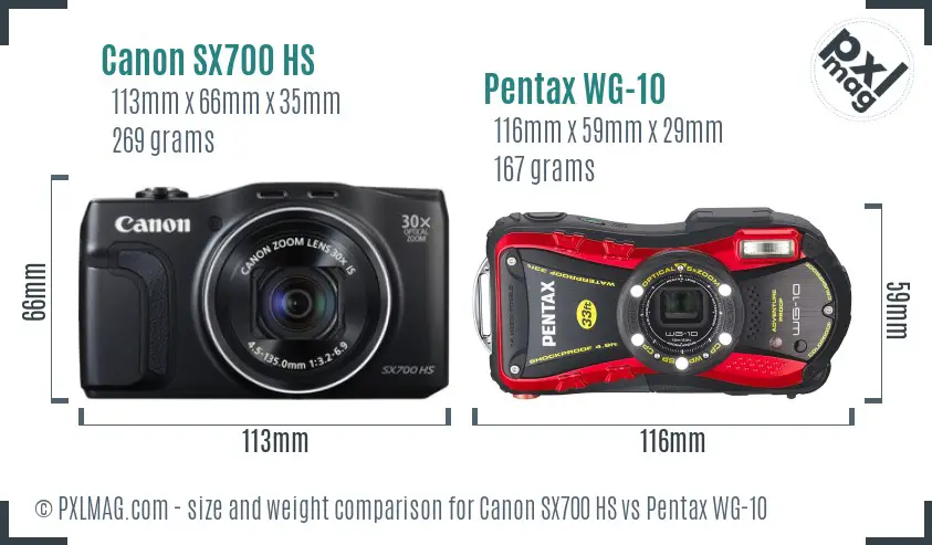 Canon SX700 HS vs Pentax WG-10 size comparison