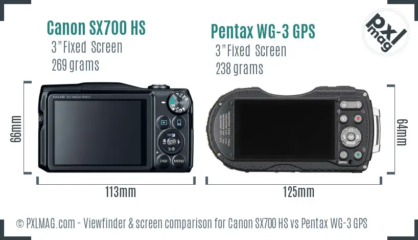 Canon SX700 HS vs Pentax WG-3 GPS Screen and Viewfinder comparison