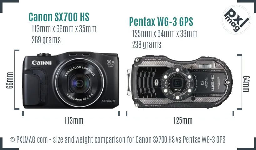 Canon SX700 HS vs Pentax WG-3 GPS size comparison