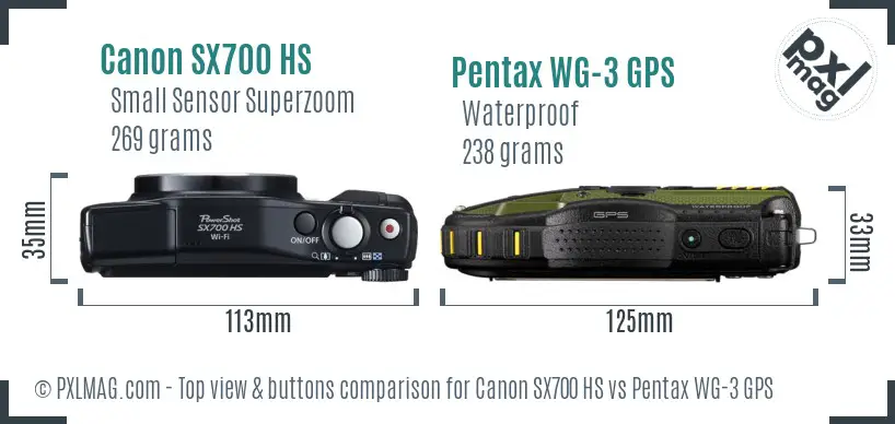 Canon SX700 HS vs Pentax WG-3 GPS top view buttons comparison