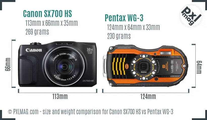 Canon SX700 HS vs Pentax WG-3 size comparison Canon SX700 HS vs Pentax WG-3 size comparison
