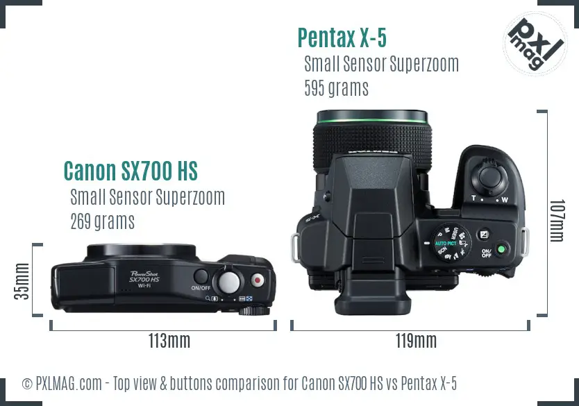 Canon SX700 HS vs Pentax X-5 top view buttons comparison