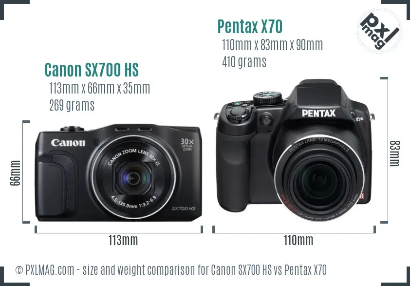 Canon SX700 HS vs Pentax X70 size comparison
