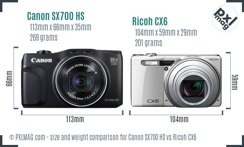 Canon SX700 HS vs Ricoh CX6 size comparison Canon SX700 HS vs Ricoh CX6 size comparison
