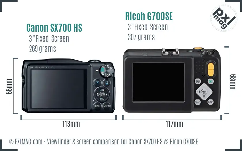 Canon SX700 HS vs Ricoh G700SE Screen and Viewfinder comparison