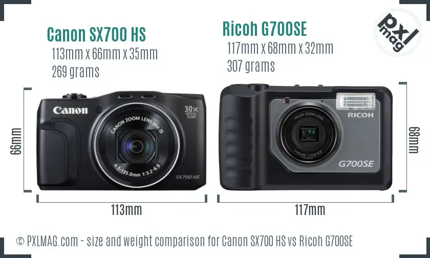 Canon SX700 HS vs Ricoh G700SE size comparison
