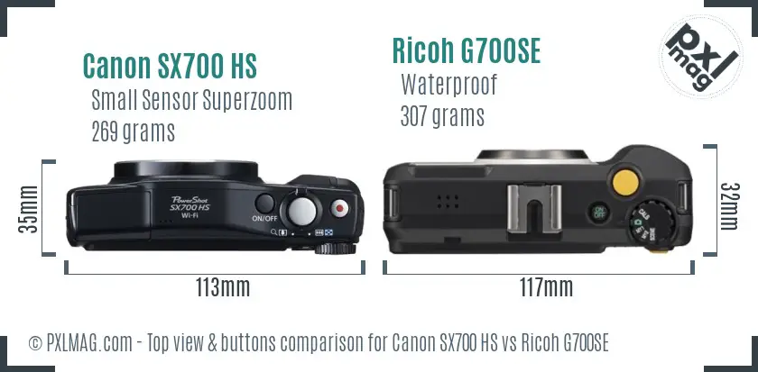 Canon SX700 HS vs Ricoh G700SE top view buttons comparison