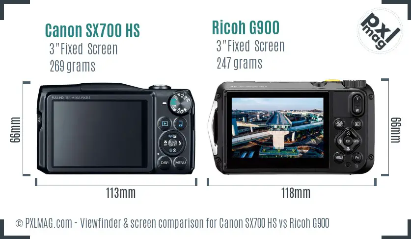 Canon SX700 HS vs Ricoh G900 Screen and Viewfinder comparison
