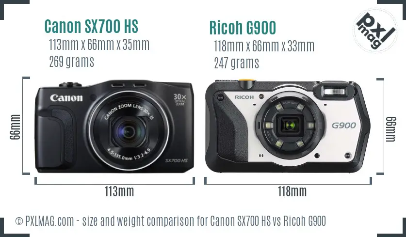 Canon SX700 HS vs Ricoh G900 size comparison Canon SX700 HS vs Ricoh G900 size comparison