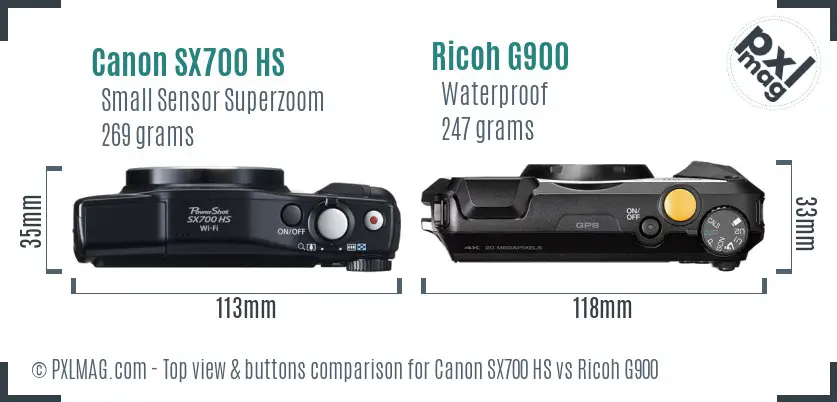 Canon SX700 HS vs Ricoh G900 top view buttons comparison