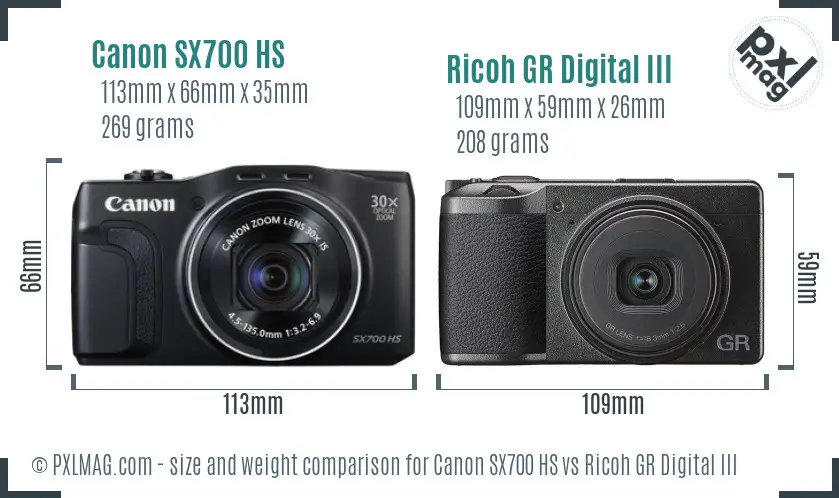 Canon SX700 HS vs Ricoh GR Digital III size comparison