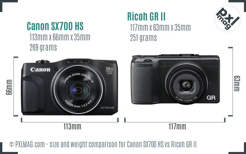 Canon SX700 HS vs Ricoh GR II size comparison