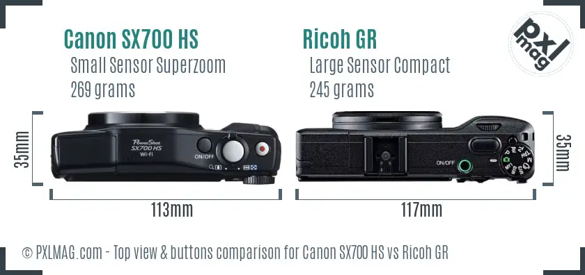 Canon SX700 HS vs Ricoh GR top view buttons comparison Canon SX700 HS vs Ricoh GR top view buttons comparison