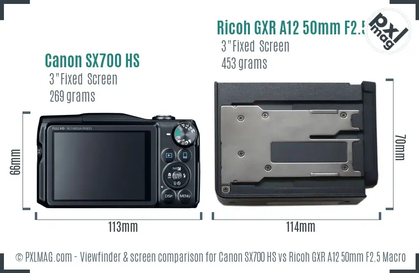 Canon SX700 HS vs Ricoh GXR A12 50mm F2.5 Macro Screen and Viewfinder comparison