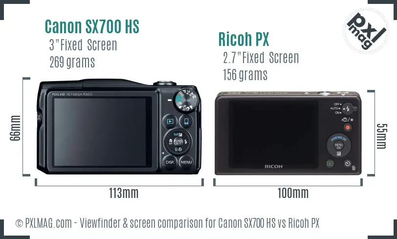 Canon SX700 HS vs Ricoh PX Screen and Viewfinder comparison