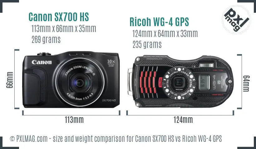Canon SX700 HS vs Ricoh WG-4 GPS size comparison Canon SX700 HS vs Ricoh WG-4 GPS size comparison