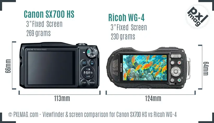 Canon SX700 HS vs Ricoh WG-4 Screen and Viewfinder comparison
